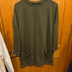 Olive Green Long Sleeve Tunic with Pockets
